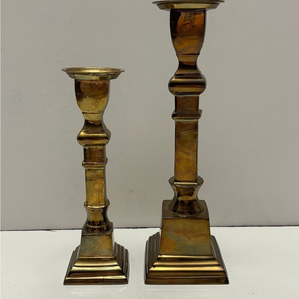 Pair of 2 vintage solid brass candle holders